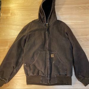 Carhartt Brown Denim Distressed Jacket Med Hooded